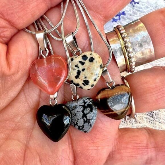 Genuine Gemstone Heart Necklace Your Choice - Picture 1 of 9